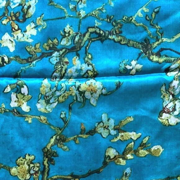 💖 Oversized boho satin blue Floral print print hair neck scarf whimsical - Picture 5 of 15